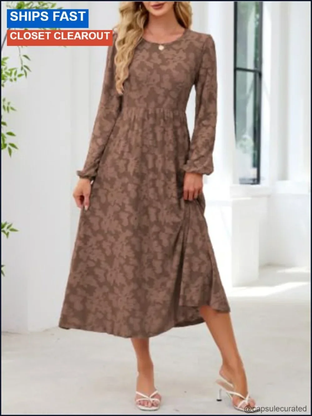 Long Sleeve Floral Maxi Flowy Empire Waist Wedding Guest Dress